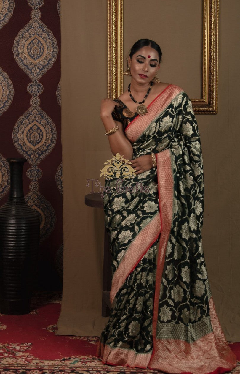 Khaddi Georgette Banarasi Saree - Water Zari - The Crafts Clothing