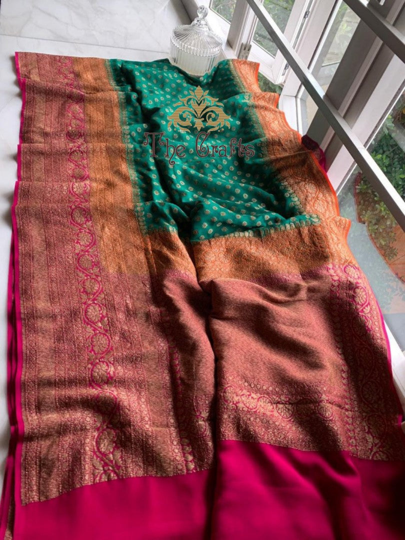 Khaddi Georgette Banarasi Saree - Antique Zari - The Crafts Clothing