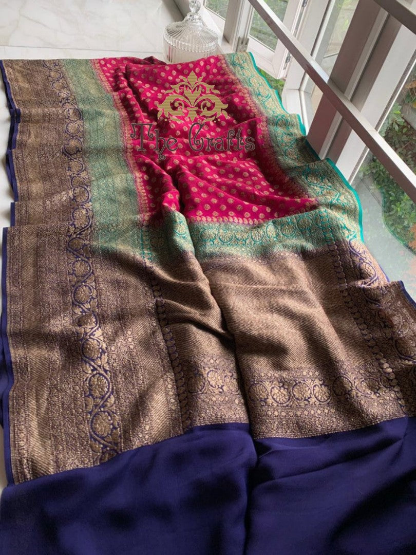 Khaddi Georgette Banarasi Saree - Antique Zari - The Crafts Clothing