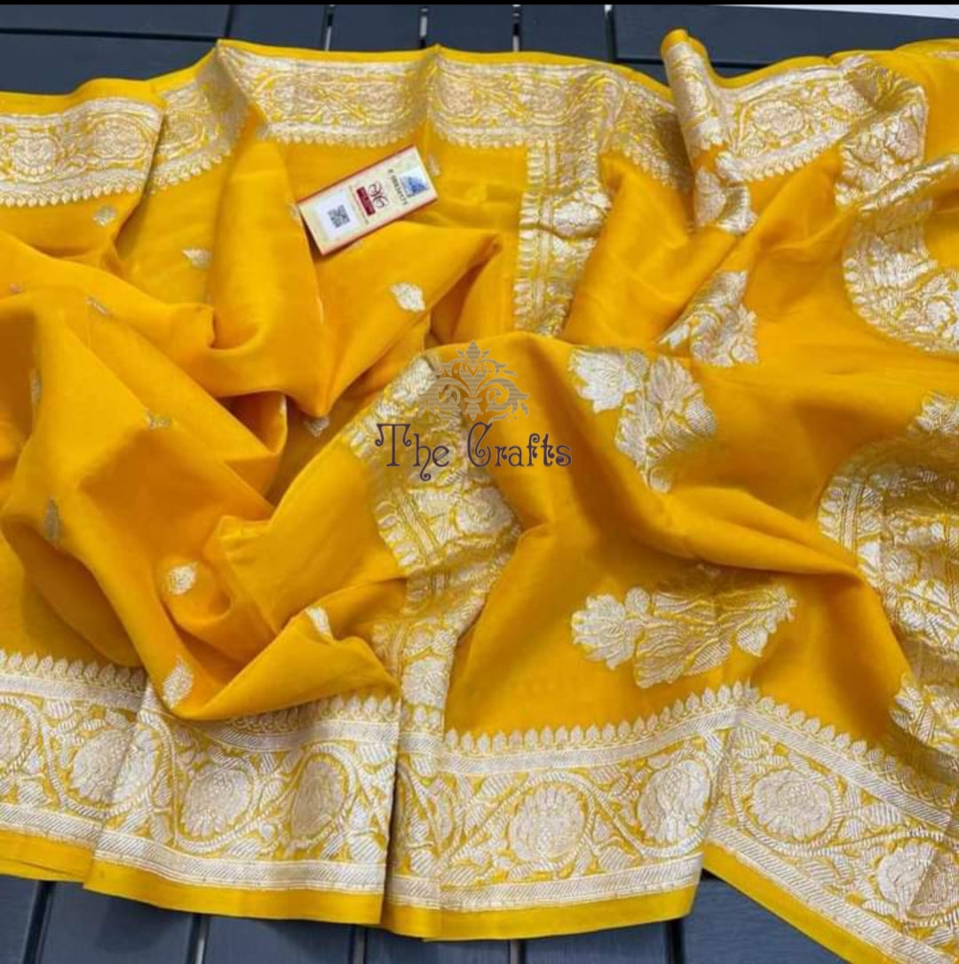Pure Georgette Banarasi Saree - Silver Zari - The Crafts Clothing