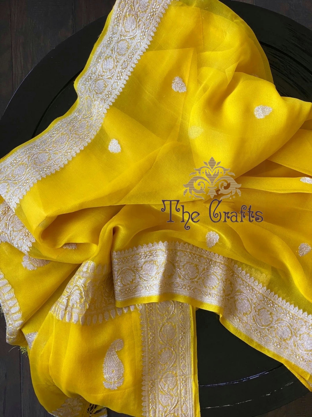 Yellow Pure Handloom Georgette Banarasi Saree - Silver Zari - The Crafts Clothing