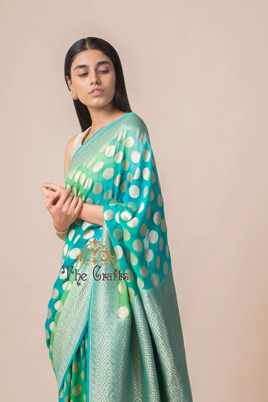 Khaddi Georgette Handloom Banarasi Saree - Water Zari - The Crafts Clothing