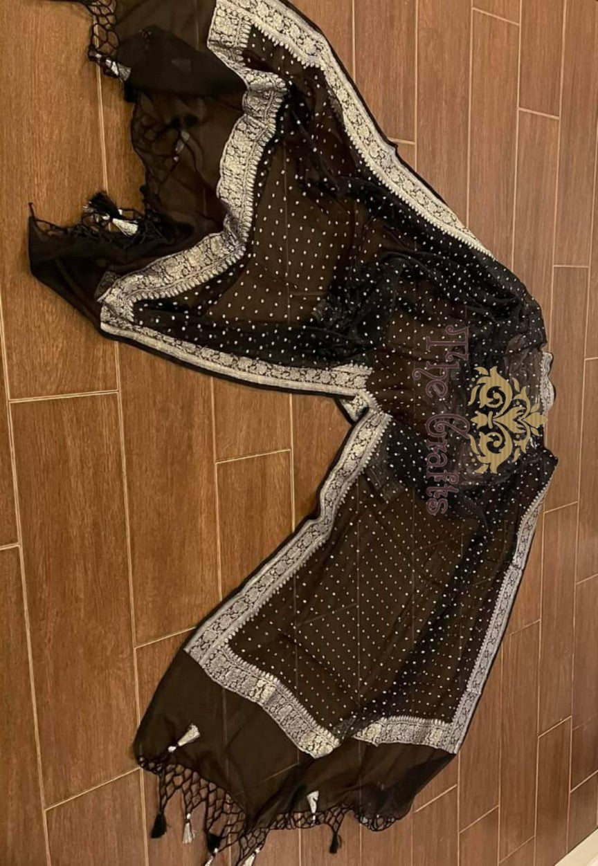 Khaddi Georgette Banarasi Handloom Dupatta - The Crafts Clothing