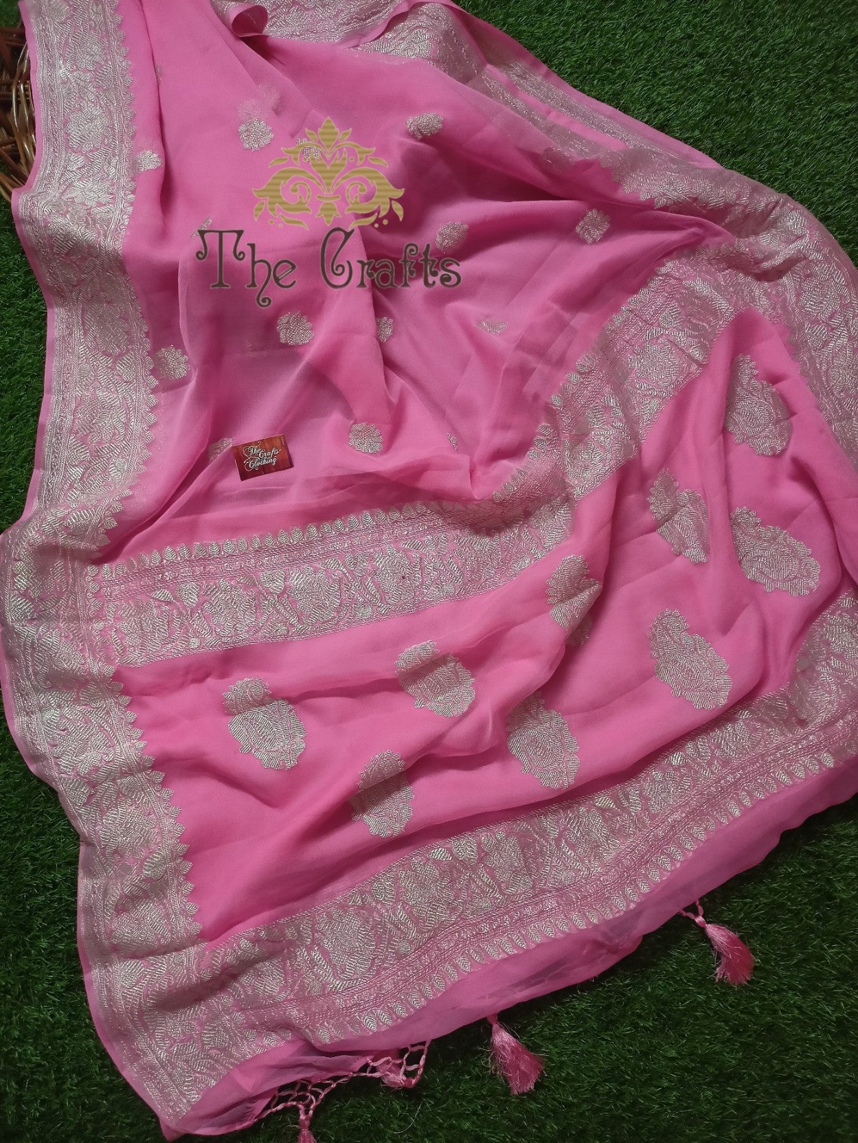 Pure Georgette Banarasi Saree - Silver Zari - The Crafts Clothing