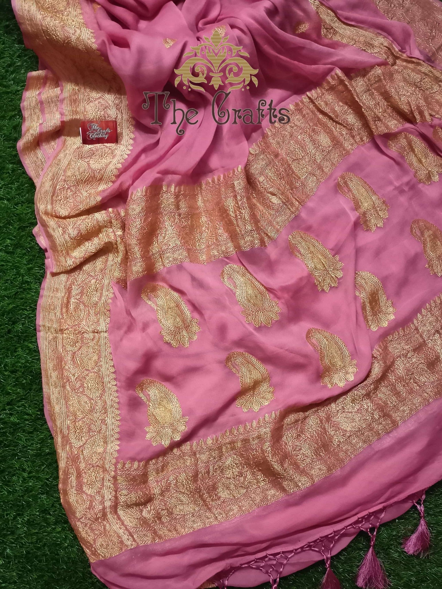 Pure Georgette Handloom Banarasi Saree - Gold Zari - The Crafts Clothing