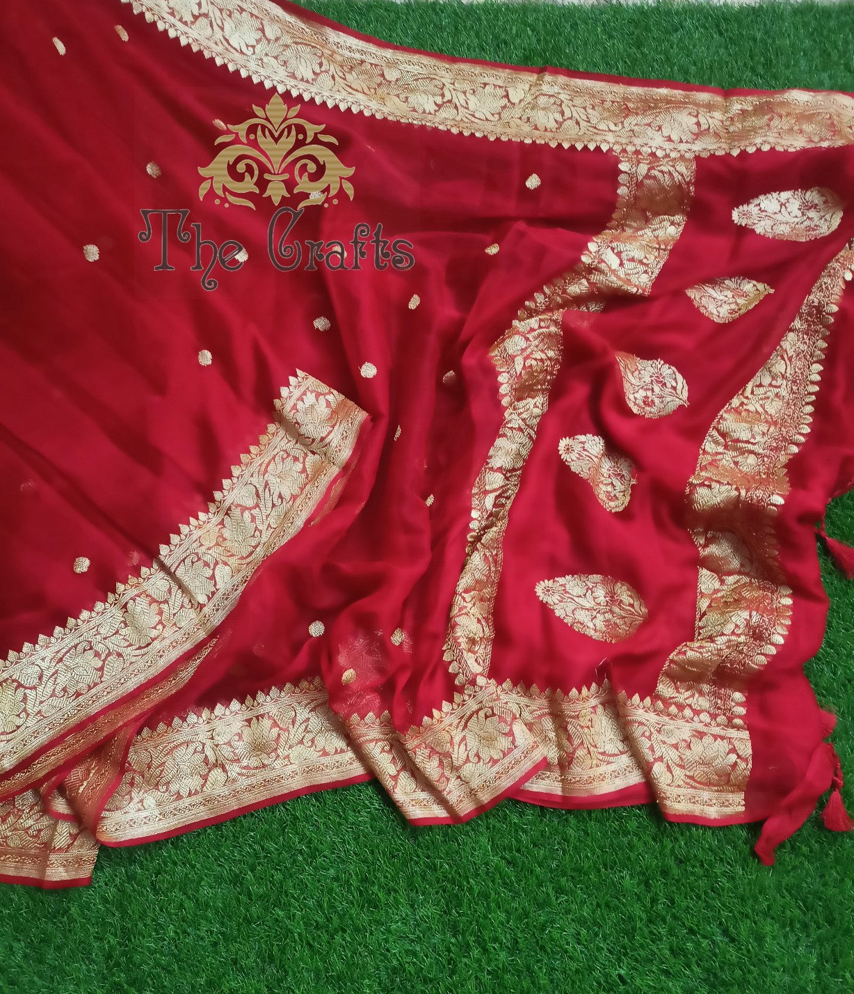 Pure Georgette Handloom Banarasi Saree - Gold Zari - The Crafts Clothing