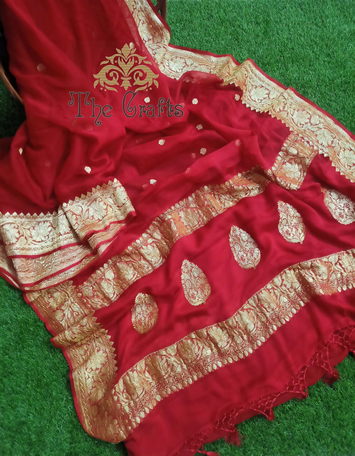 Pure Georgette Handloom Banarasi Saree - Gold Zari - The Crafts Clothing