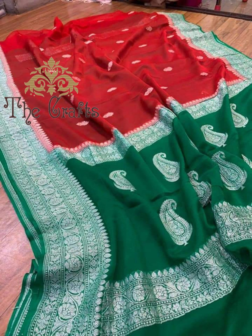 Pure Georgette Banarasi Handloom Saree - Silver Zari - The Crafts Clothing