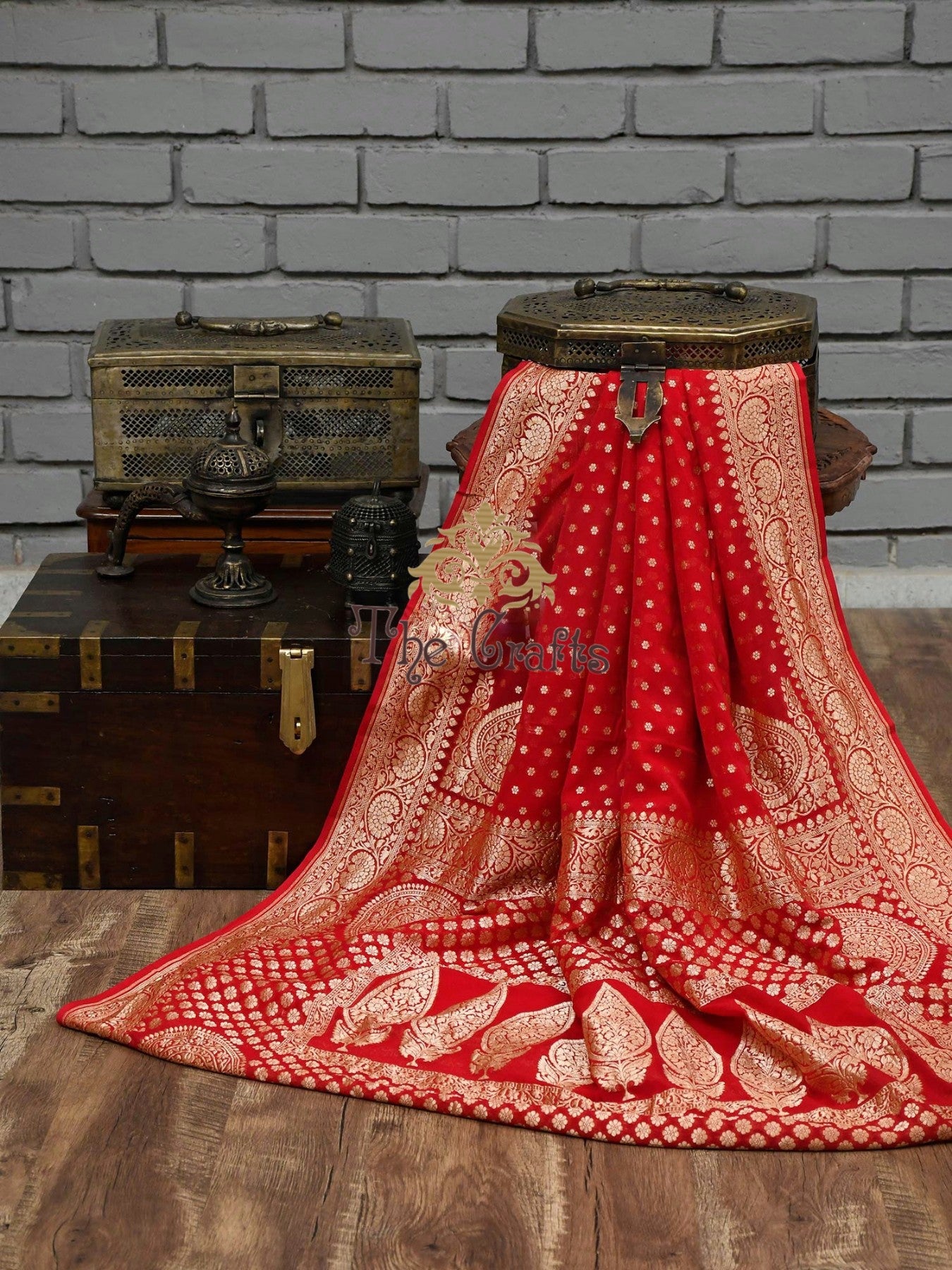 Khaddi Georgette Banarasi Saree - Gold Zari - The Crafts Clothing