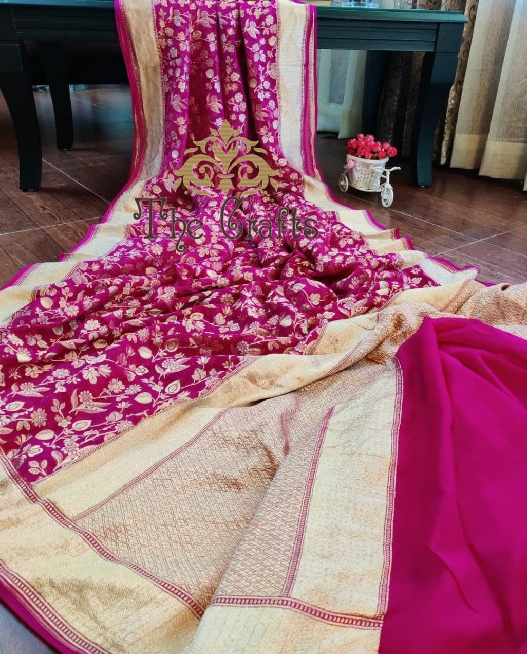 Khaddi Georgette Handloom Banarasi Saree - The Crafts Clothing