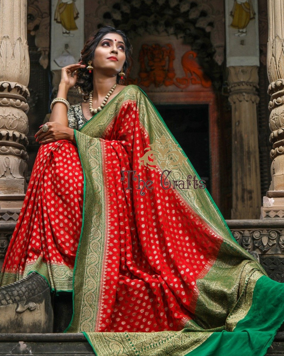Khaddi Georgette Banarasi Saree - Antique Zari - The Crafts Clothing