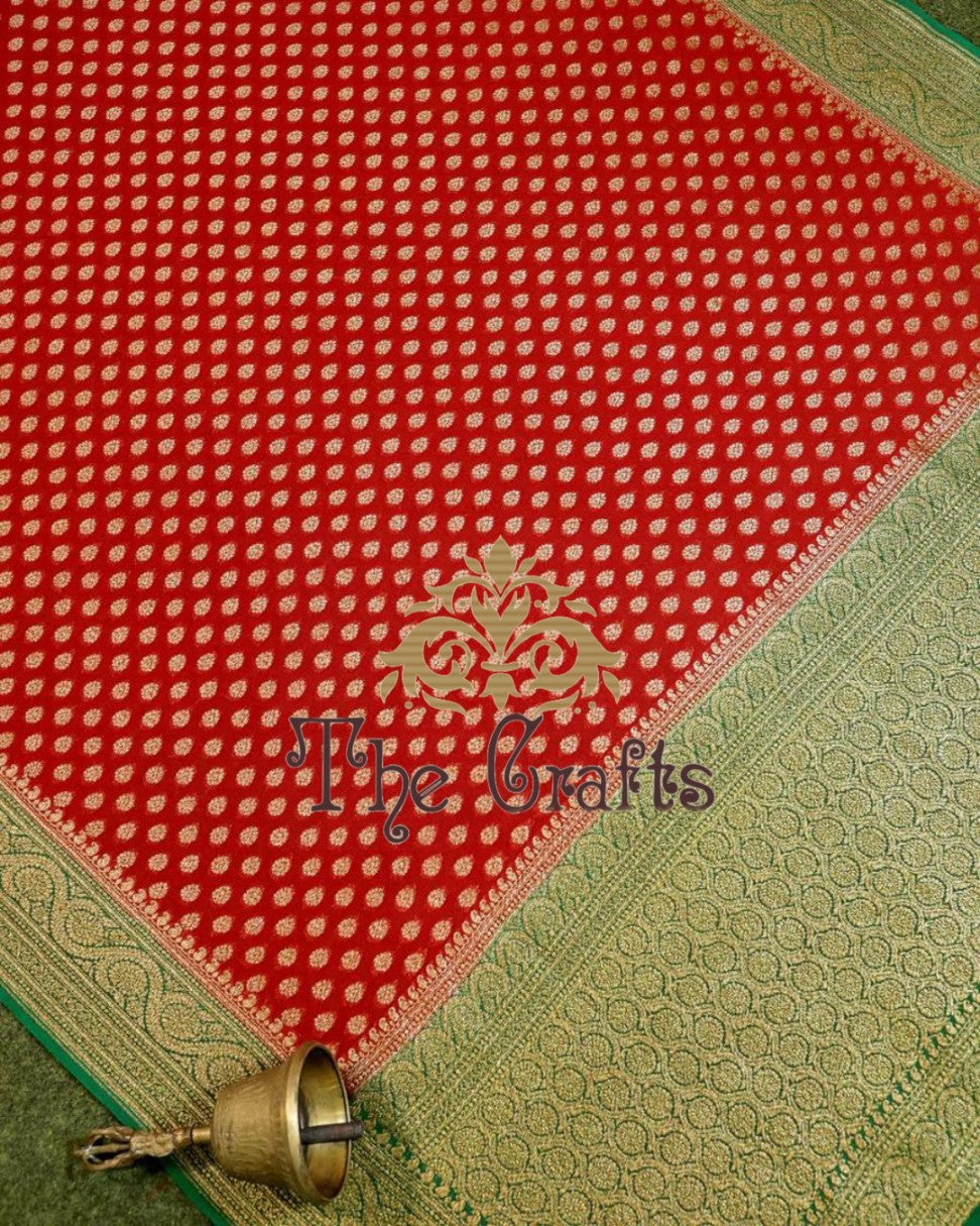 Khaddi Georgette Banarasi Saree - Antique Zari - The Crafts Clothing