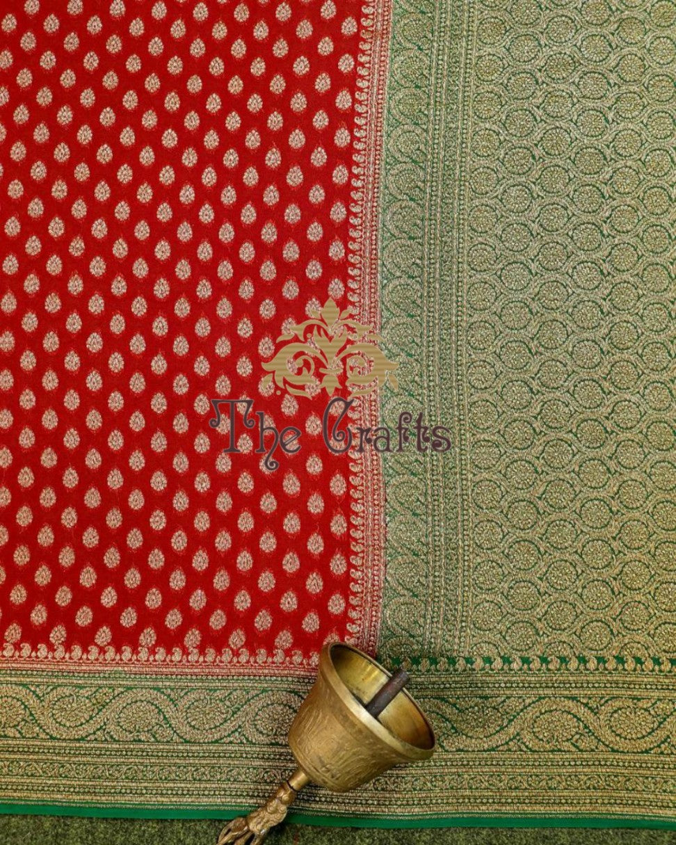 Khaddi Georgette Banarasi Saree - Antique Zari - The Crafts Clothing