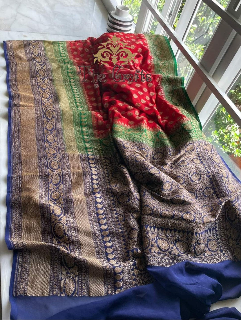 Khaddi Georgette Banarasi Saree - Antique Zari - The Crafts Clothing
