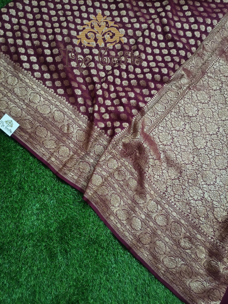 Khaddi Georgette Banarasi Saree - Antique Zari - The Crafts Clothing