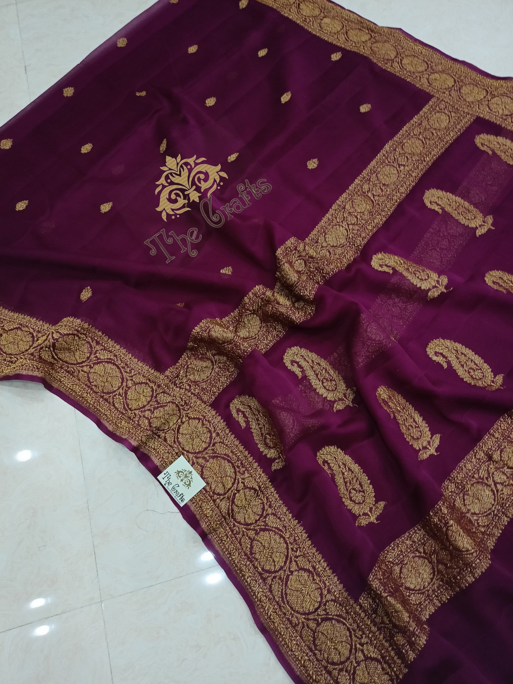 Pure Georgette Handloom Banarasi Saree - Antique Zari - The Crafts Clothing