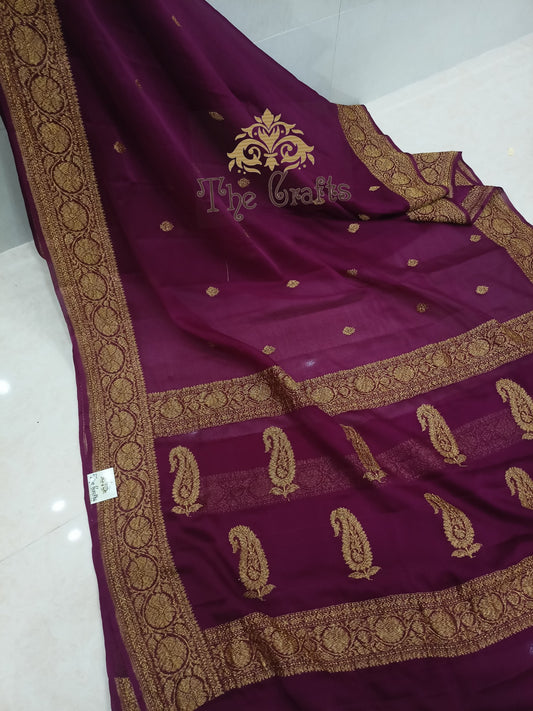 Pure Georgette Handloom Banarasi Saree - Antique Zari - The Crafts Clothing