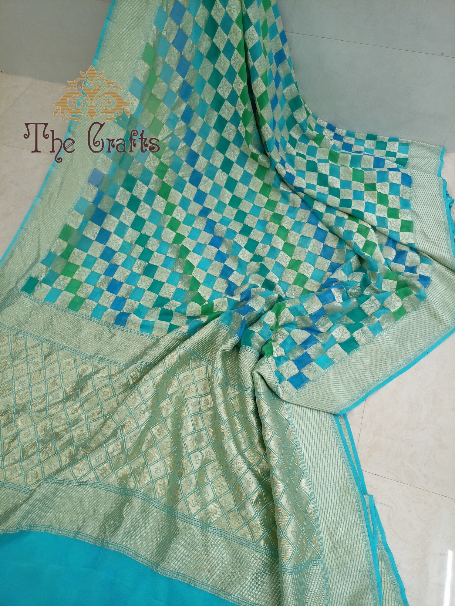 Khaddi Georgette Banarasi Saree - Water Zari - The Crafts Clothing