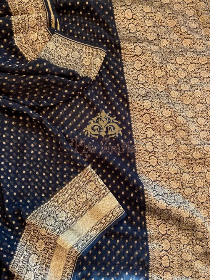 Khaddi Georgette Banarasi Saree - Antique Zari - The Crafts Clothing