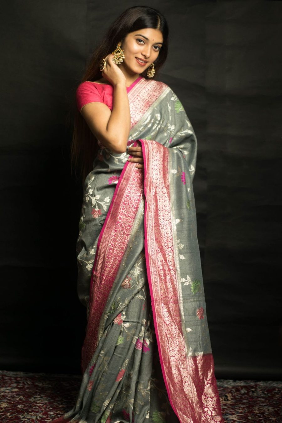 Tussar Georgette Handloom Banarasi Saree - Meenakari - The Crafts Clothing