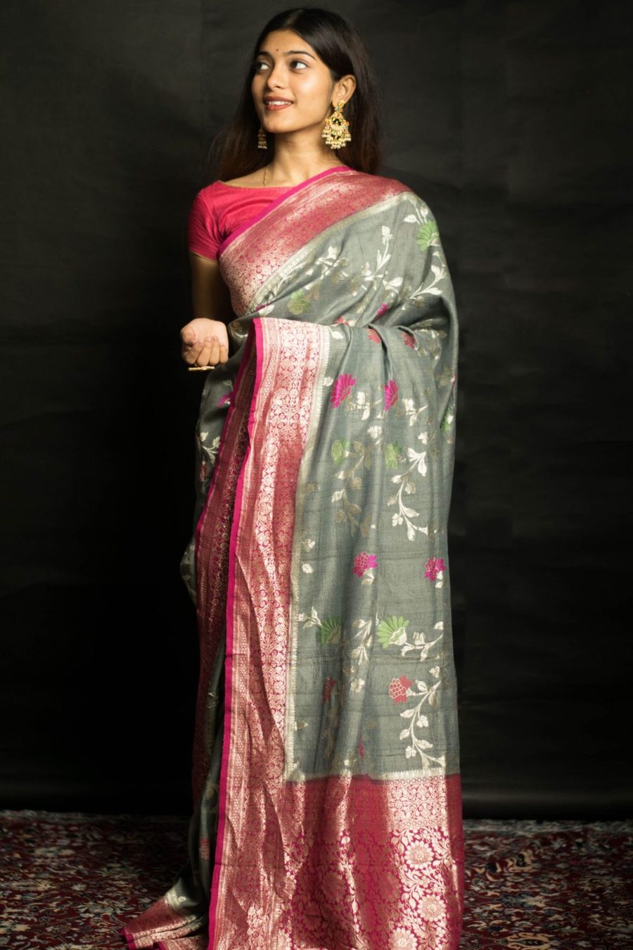 Tussar Georgette Handloom Banarasi Saree - Meenakari - The Crafts Clothing