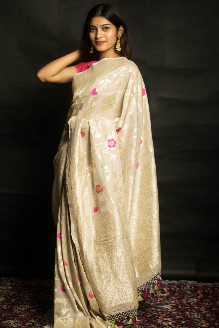Tussar Georgette Handloom Banarasi Saree - Meenakari - The Crafts Clothing