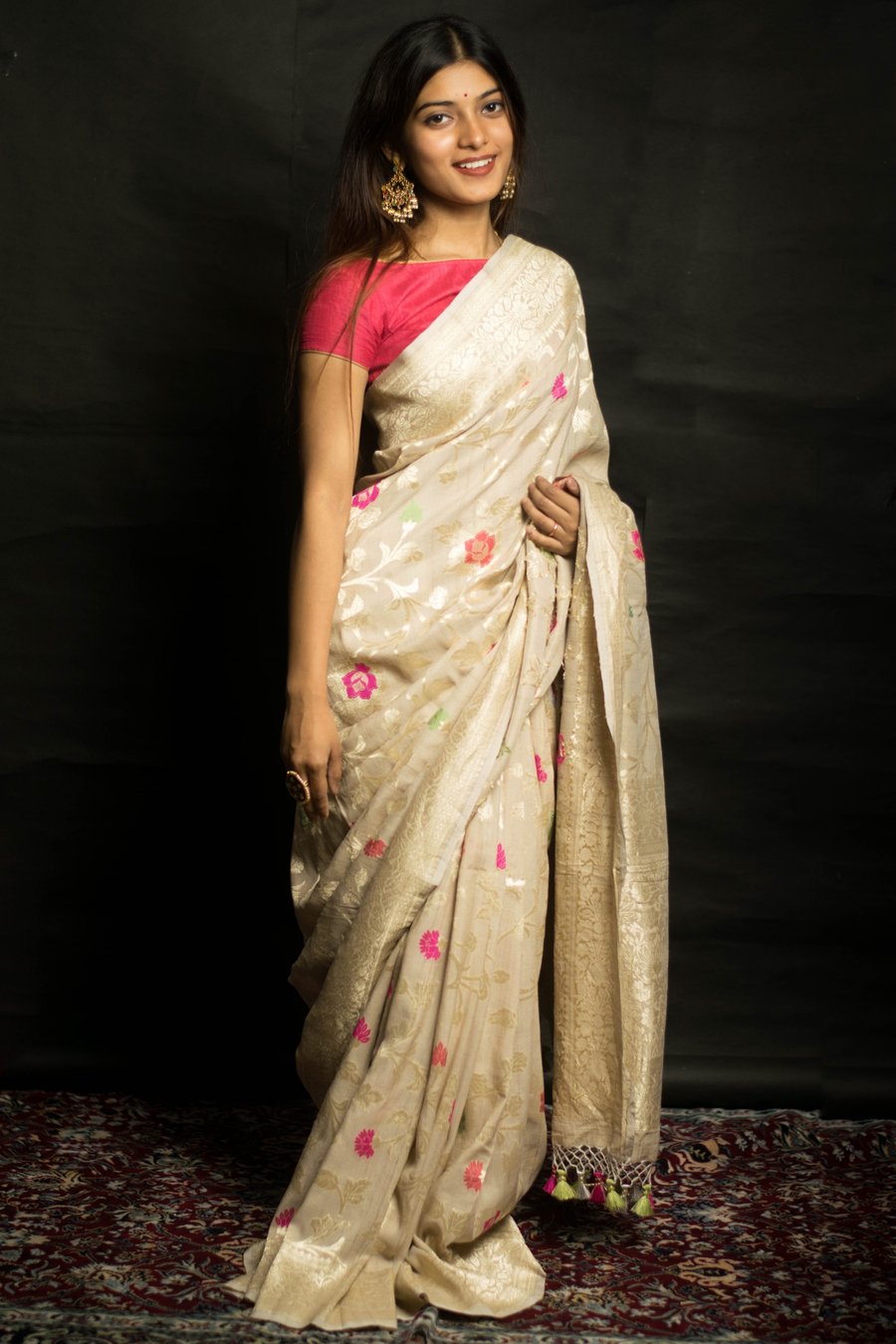 Tussar Georgette Handloom Banarasi Saree - Meenakari - The Crafts Clothing