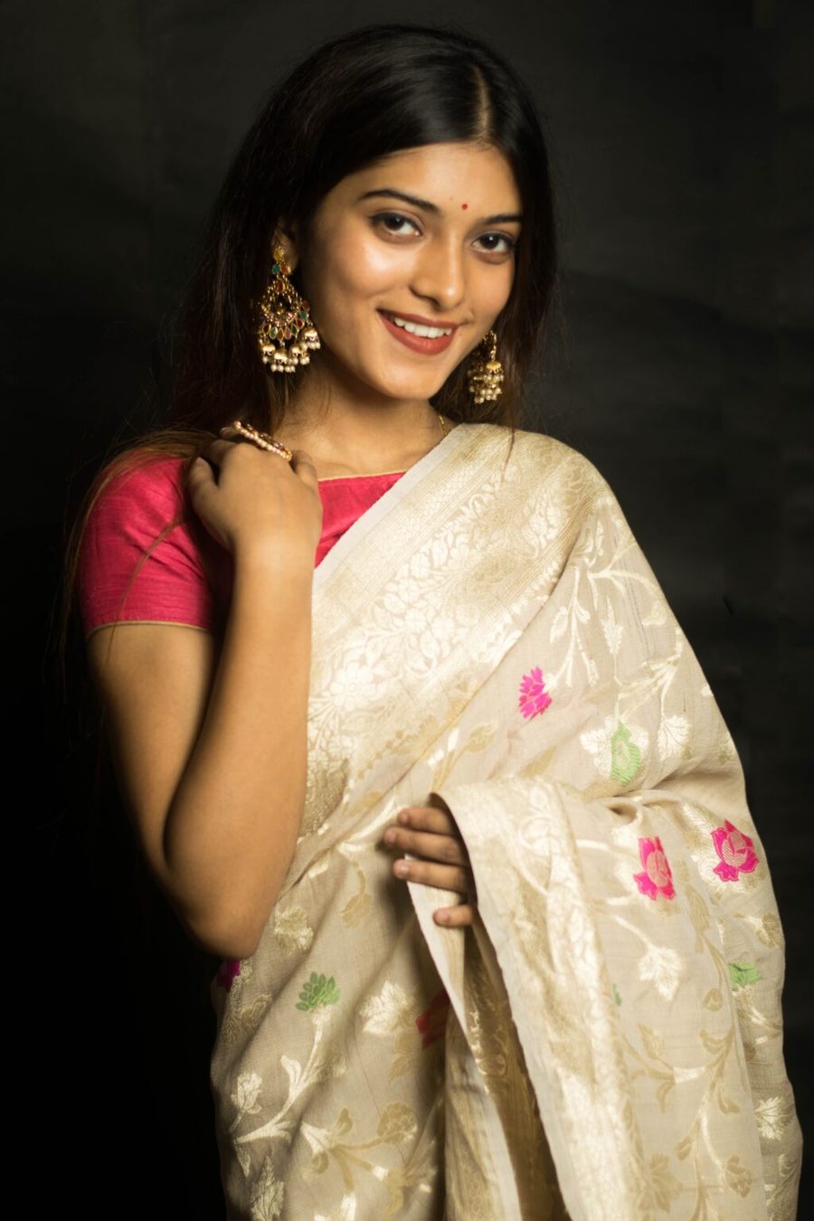 Tussar Georgette Handloom Banarasi Saree - Meenakari - The Crafts Clothing