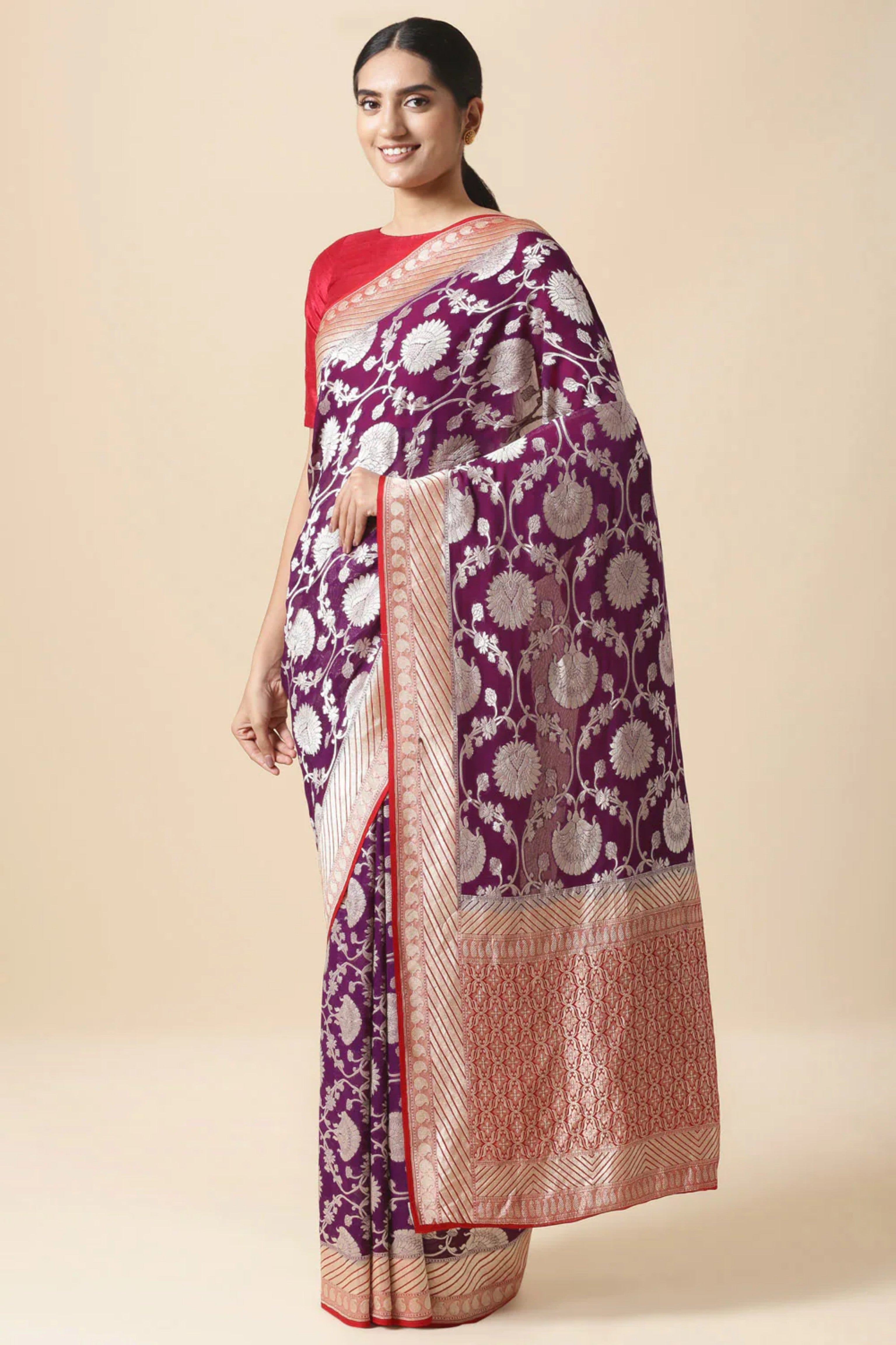 Khaddi Georgette Banarasi Saree - Water Zari - The Crafts Clothing