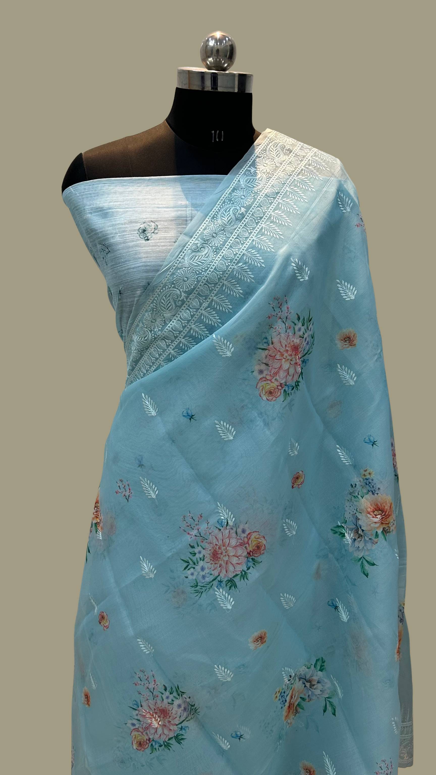 Kora Silk Banarasi Saree - Digital print with border