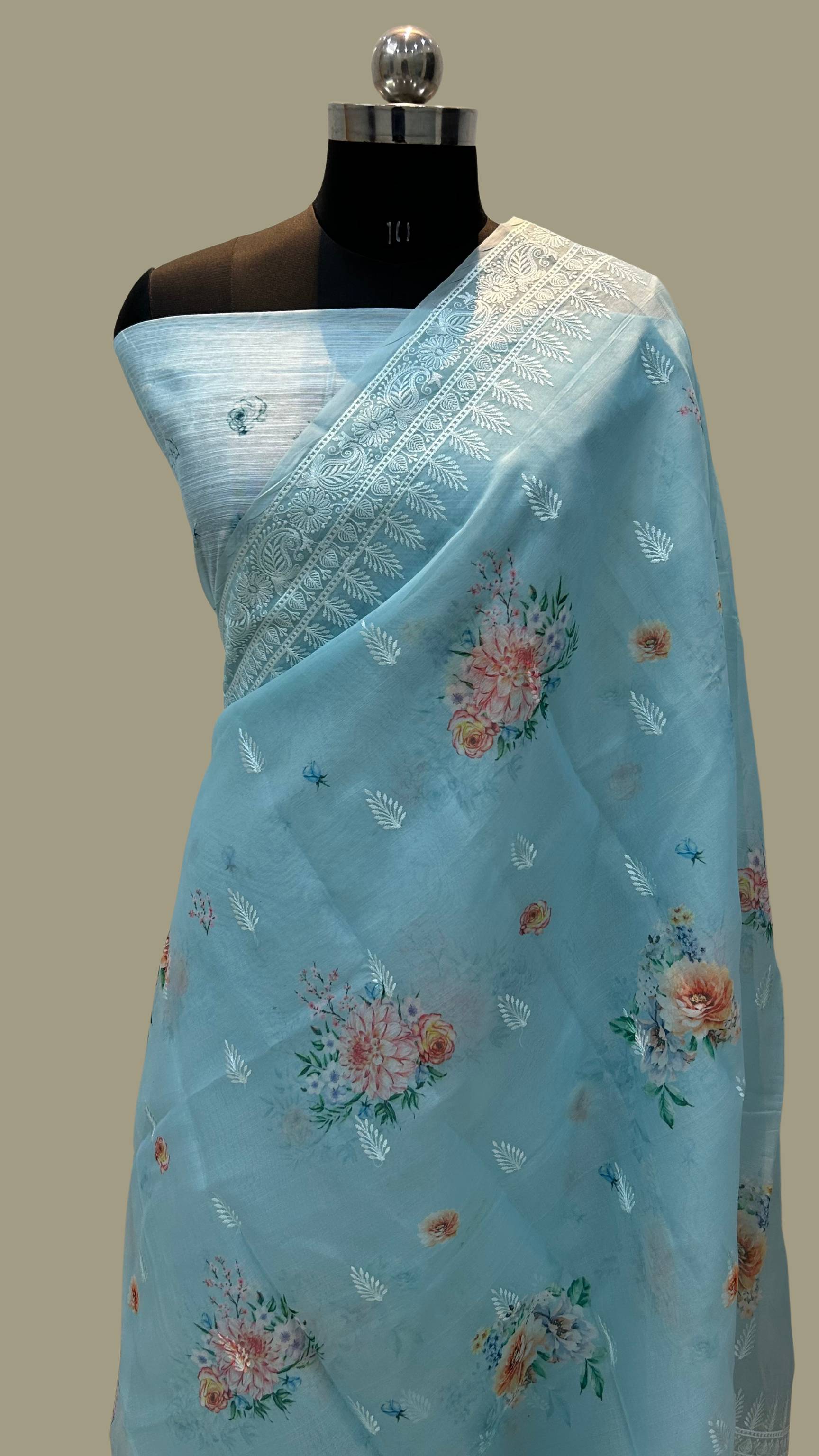 Kora Silk Banarasi Saree - Digital print with border