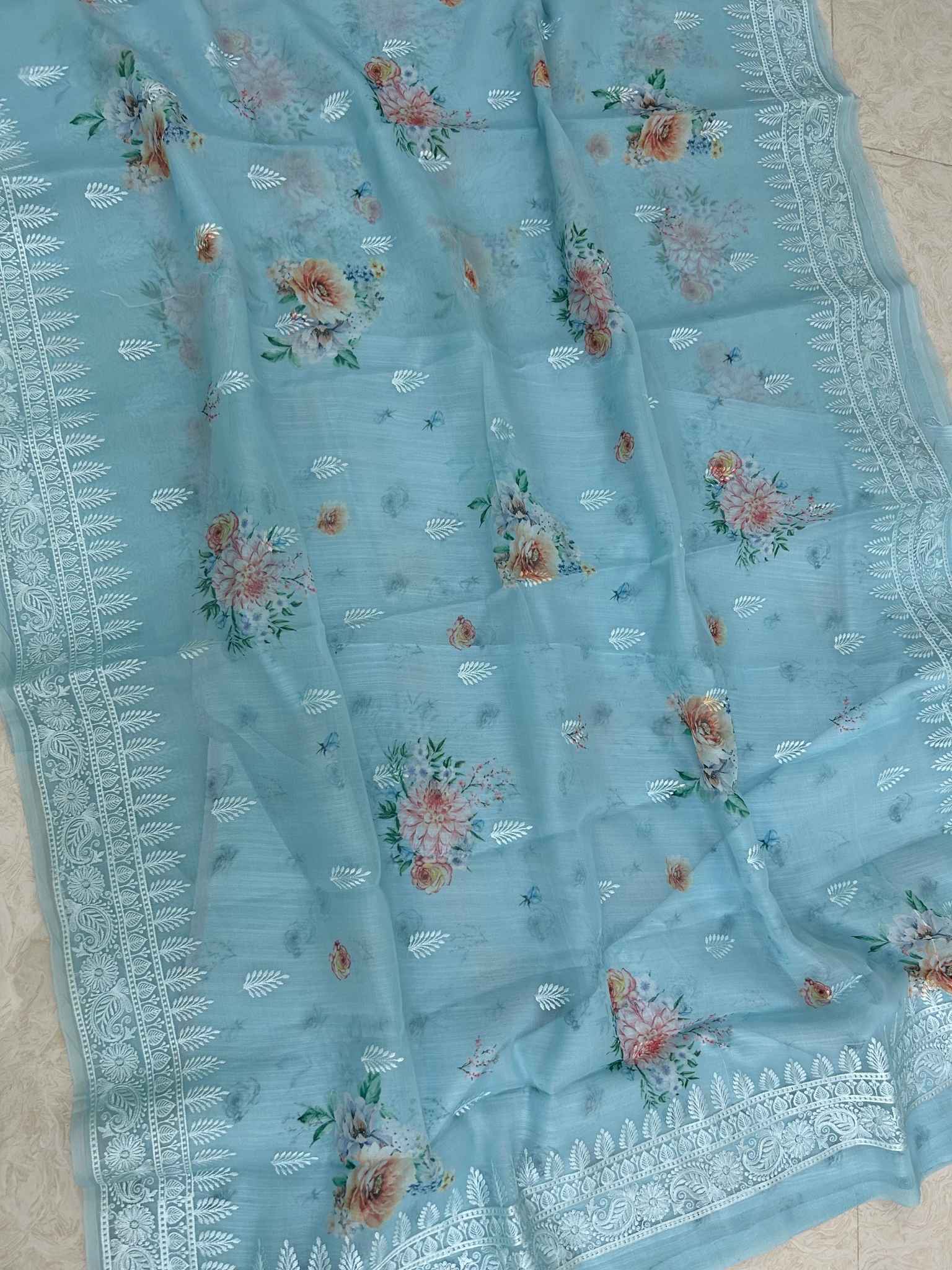 Kora Silk Banarasi Saree - Digital print with border