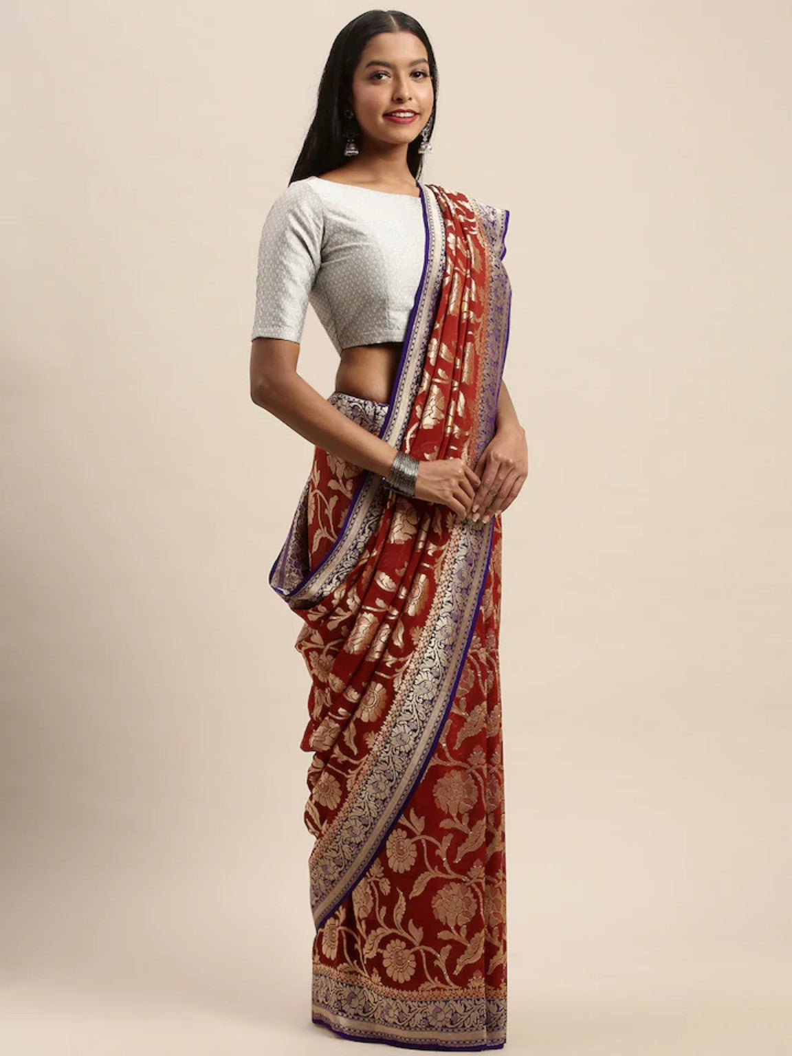 Khaddi Georgette Banarasi Saree - Water Zari - The Crafts Clothing