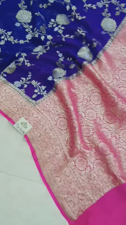 Khaddi Georgette Handloom Banarasi Saree - With sona roopa jaal work