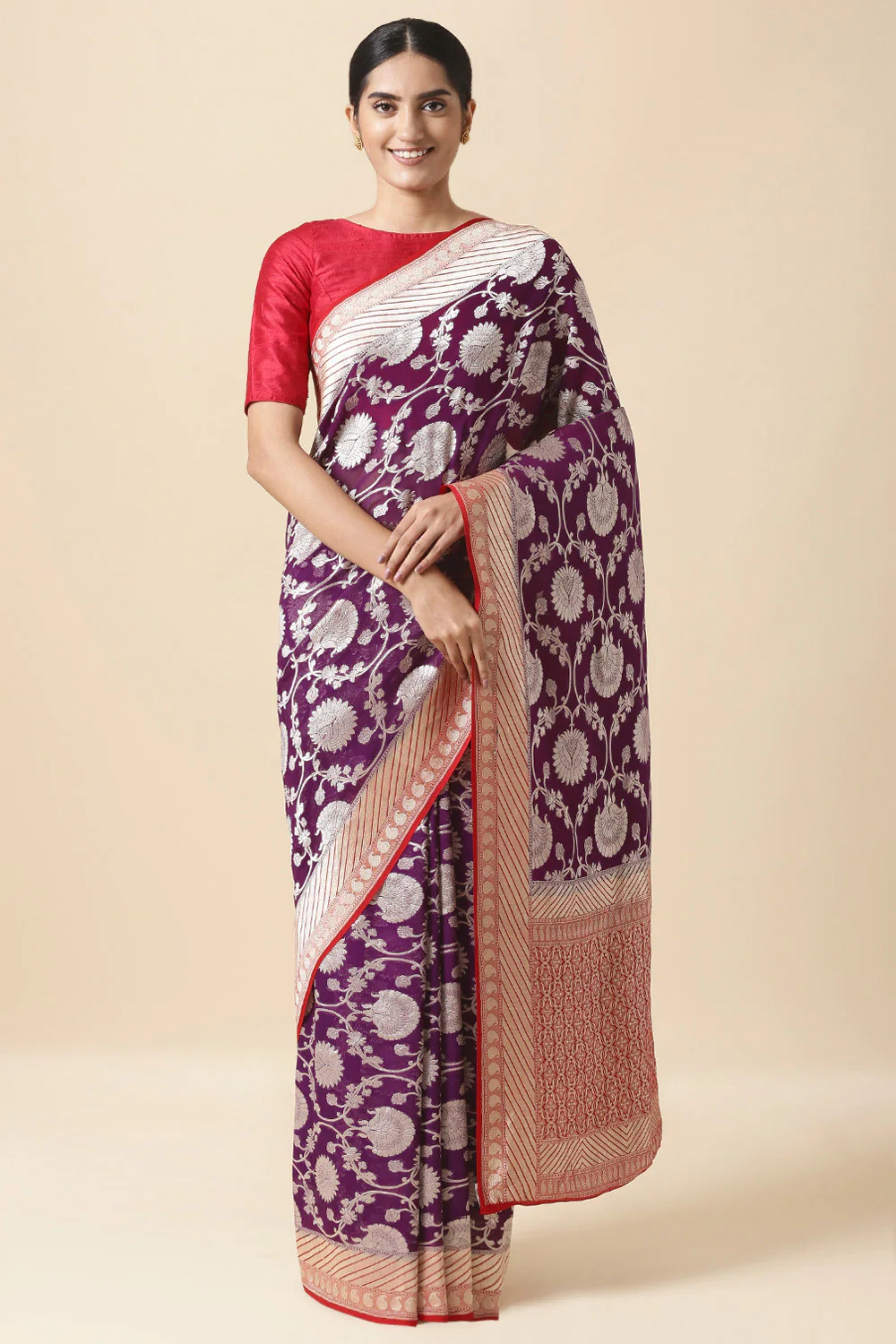 Khaddi Georgette Banarasi Saree - Water Zari - The Crafts Clothing