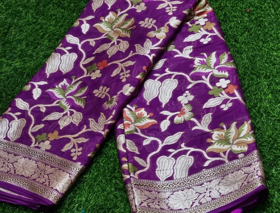 Pure Khaddi Chiffon Banarasi Saree - The Crafts Clothing