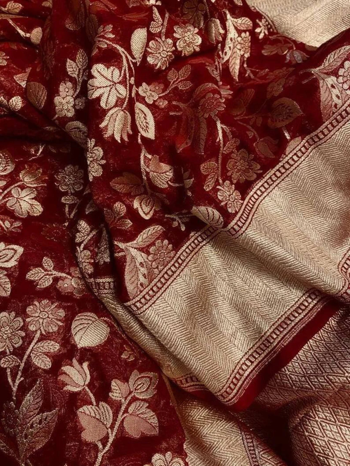 Khaddi Georgette Handloom Banarasi Saree - The Crafts Clothing