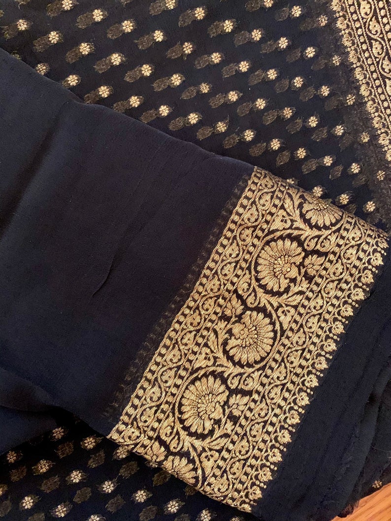 Khaddi Georgette Banarasi Saree - Antique Zari - The Crafts Clothing