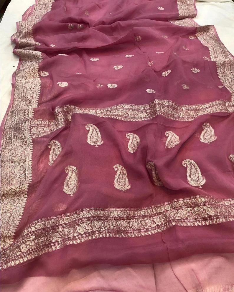 Pure Georgette Banarasi Saree - Silver Zari