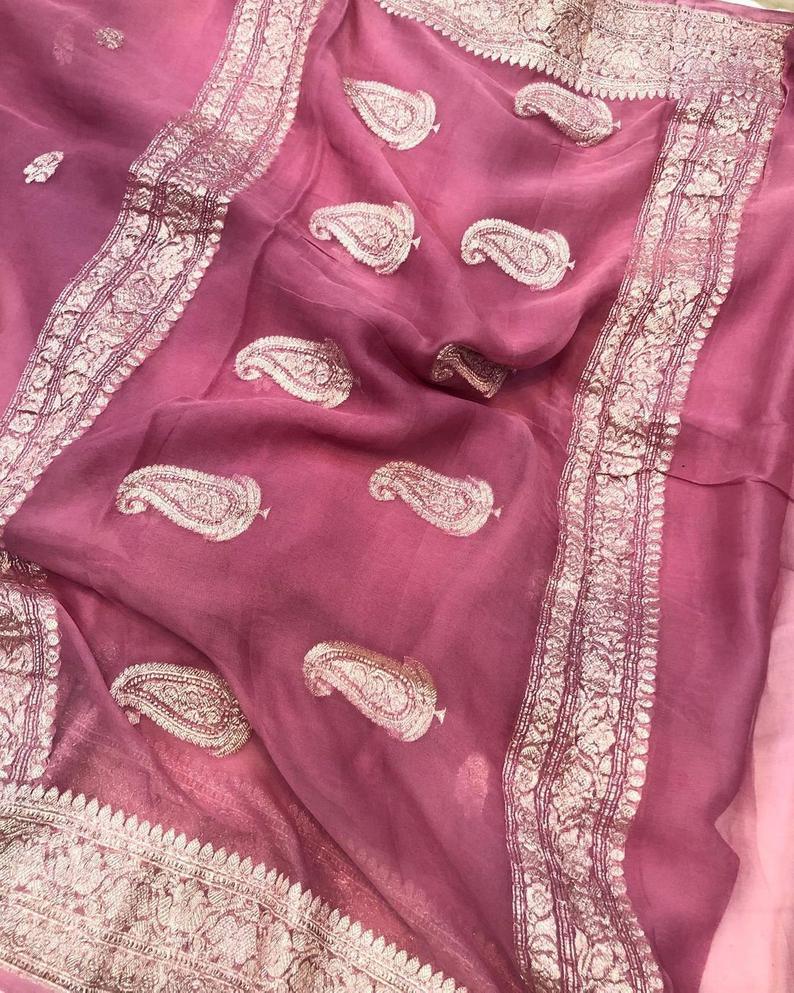 Pure Georgette Banarasi Saree - Silver Zari