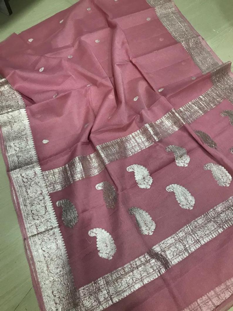 Pure Handloom Georgette Banarasi Saree - Silver Zari - The Crafts Clothing