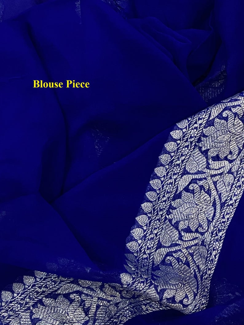 Pure Georgette Banarasi Handloom Saree - Silver Zari