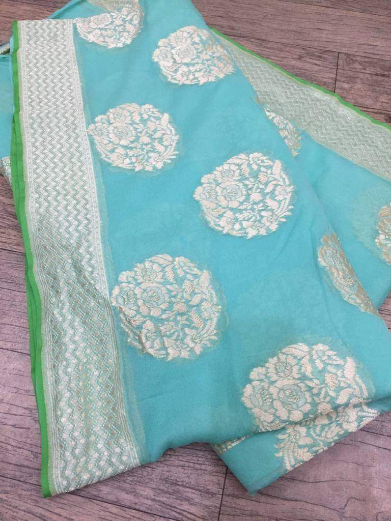 Khaddi Georgette Banarasi Saree - Water Zari - The Crafts Clothing