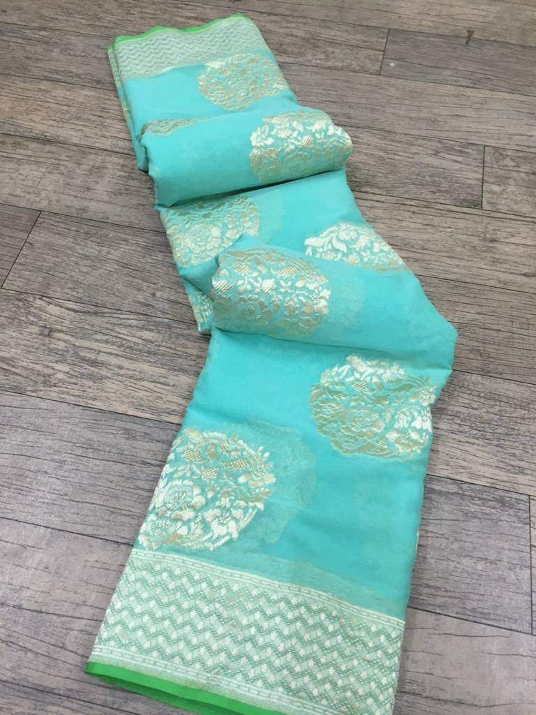 Khaddi Georgette Banarasi Saree - Water Zari - The Crafts Clothing