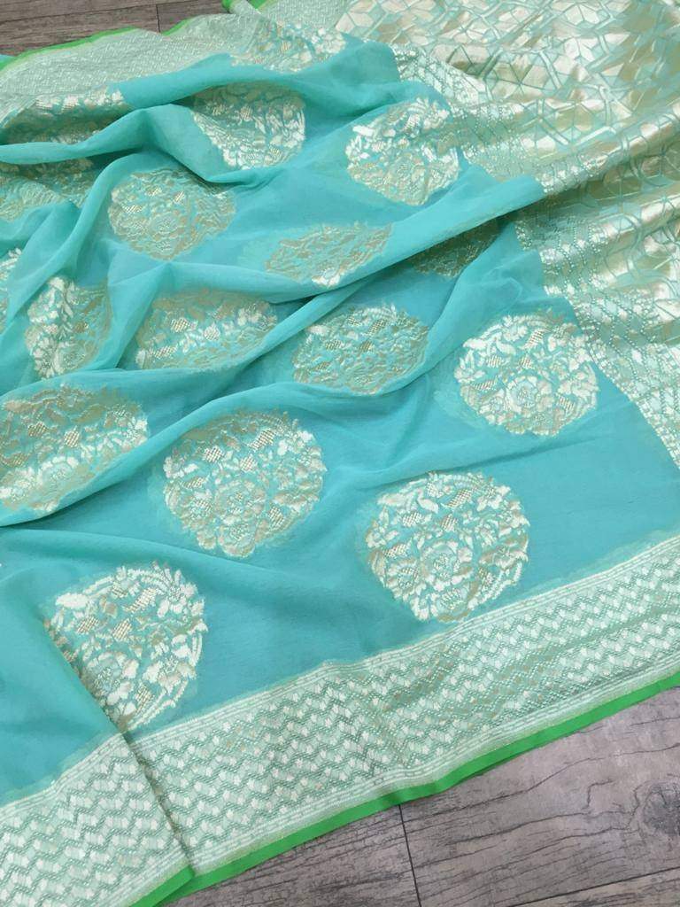 Khaddi Georgette Banarasi Saree - Water Zari - The Crafts Clothing