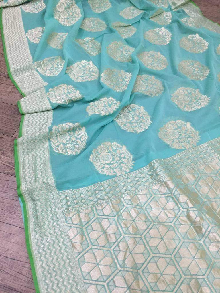 Khaddi Georgette Banarasi Saree - Water Zari - The Crafts Clothing