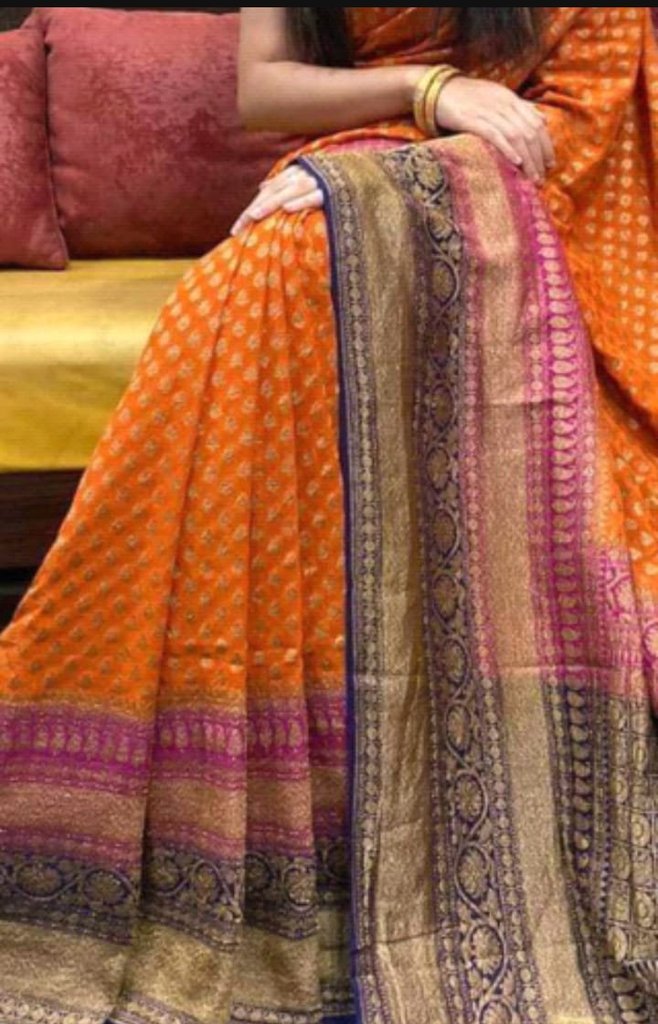 Khaddi Georgette Banarasi Saree - Antique Zari - The Crafts Clothing