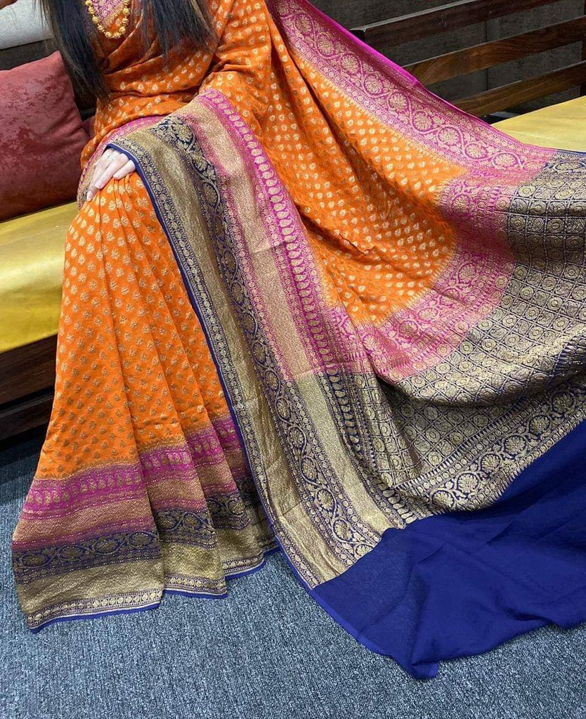 Khaddi Georgette Banarasi Saree - Antique Zari - The Crafts Clothing