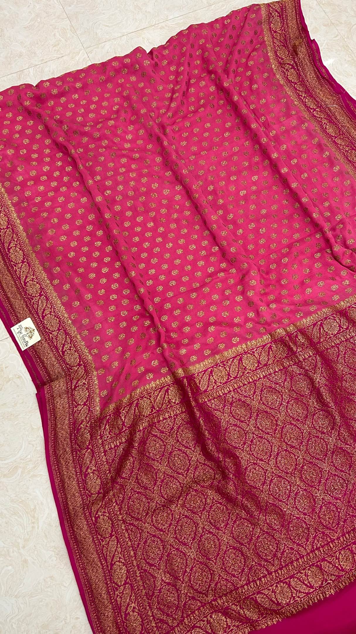 Khaddi Georgette Banarasi Saree - Antique Zari