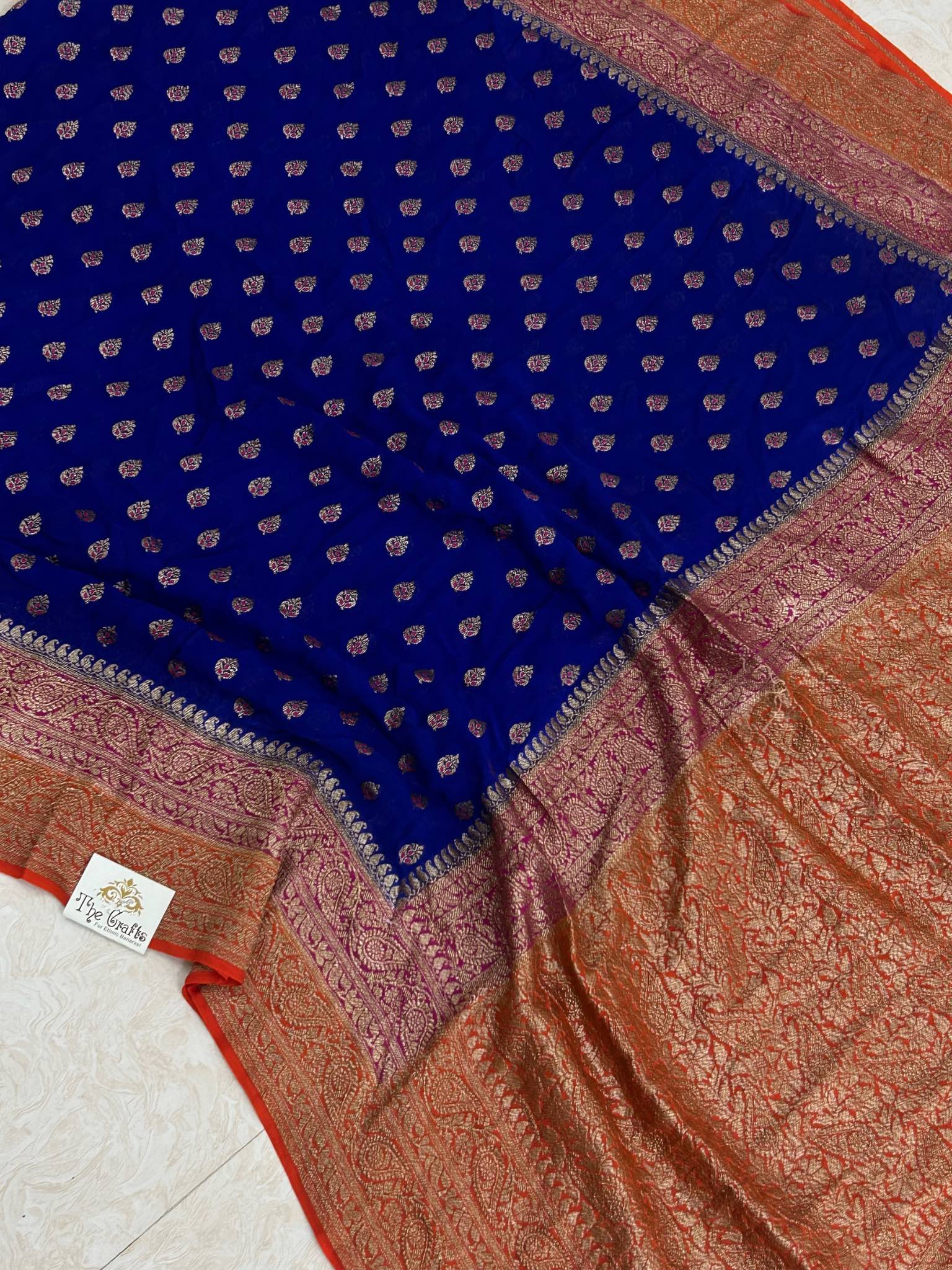 Khaddi Georgette Banarasi Saree - Antique Zari